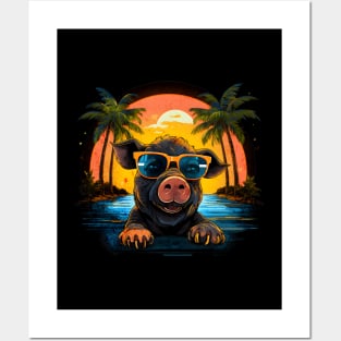 Retro Wave Happy Micro Pig Posters and Art